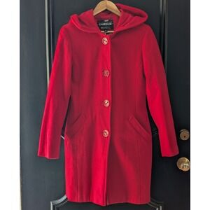 Rampage Red Hooded Wool Blend Coat Fitted Waist Princess Seams Womens Sz‎ M Y2K